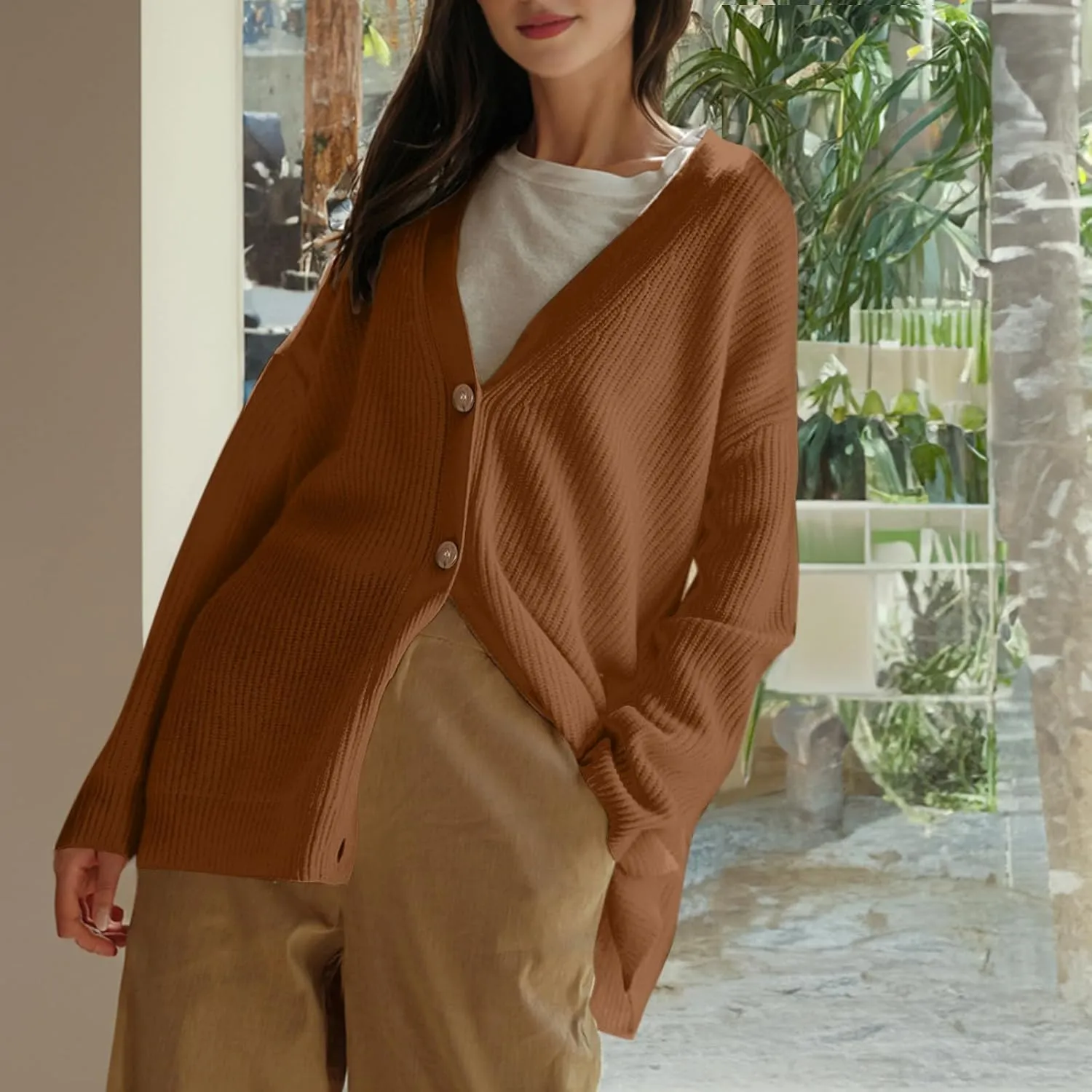 Women Cashmere Cocoon Cardigan Open Front Oversized Button Down Chunky Cardigan V Neck Cardigans Sweaters Knit Coat