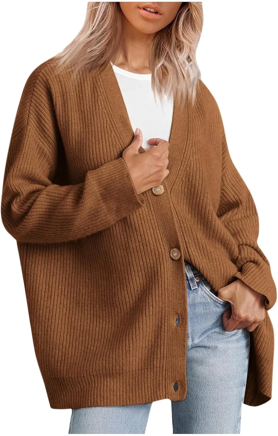 Women Cashmere Cocoon Cardigan Open Front Oversized Button Down Chunky Cardigan V Neck Cardigans Sweaters Knit Coat