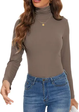 Women Mock Turtleneck Long Sleeve Shirt Pullover High Neck Undershirt Ribbed Thermal Shirts