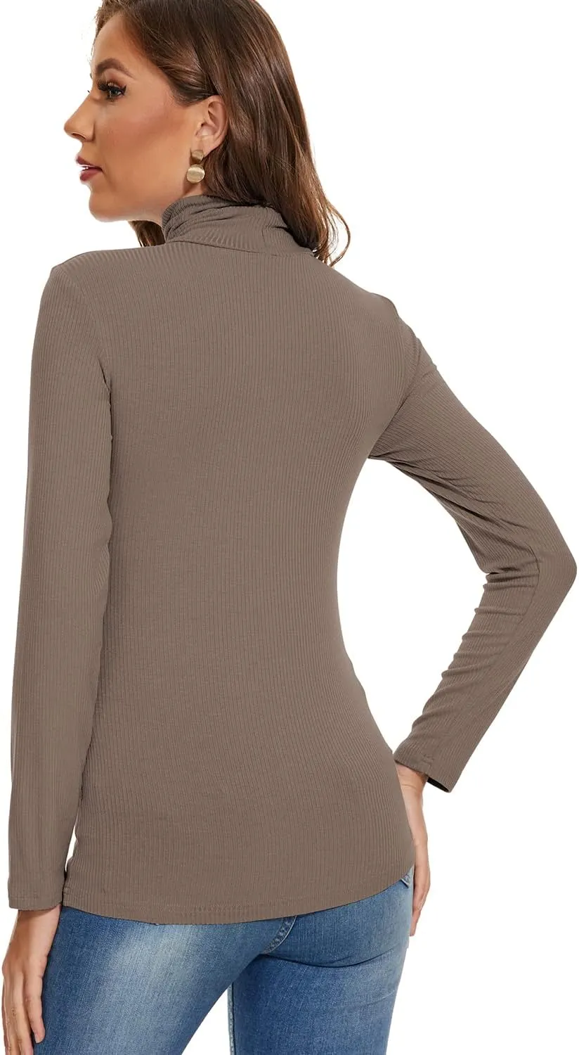 Women Mock Turtleneck Long Sleeve Shirt Pullover High Neck Undershirt Ribbed Thermal Shirts