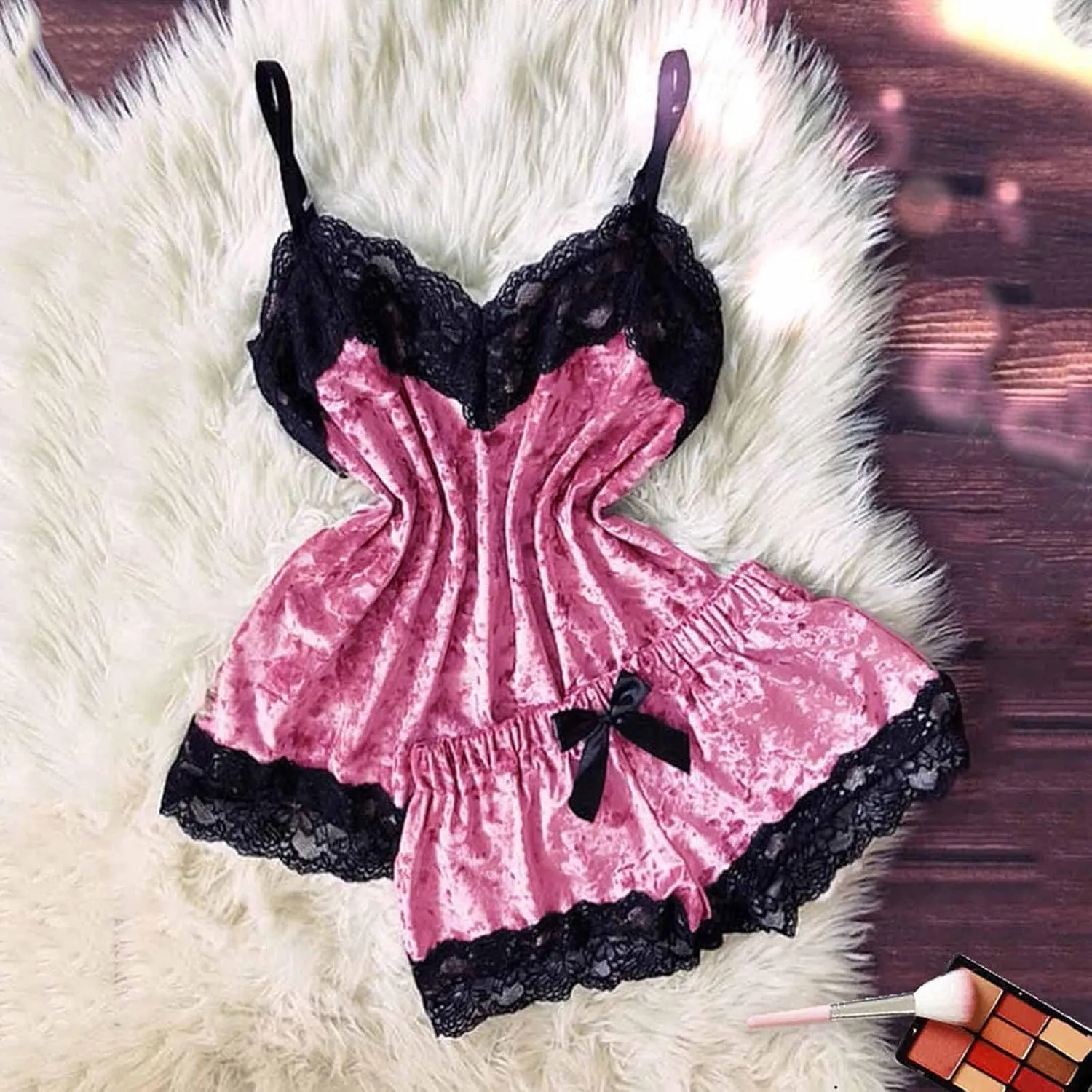 Women's Sexy Pajamas Sets Lace Trim Cami Tops Shorts Sleepwear Camisole Lingerie Nightwear 2 Piece Loungewear Set