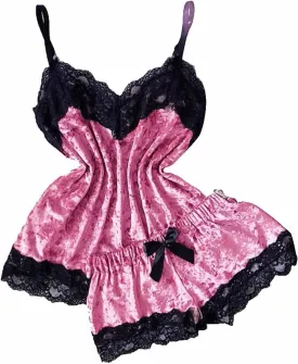 Women's Sexy Pajamas Sets Lace Trim Cami Tops Shorts Sleepwear Camisole Lingerie Nightwear 2 Piece Loungewear Set