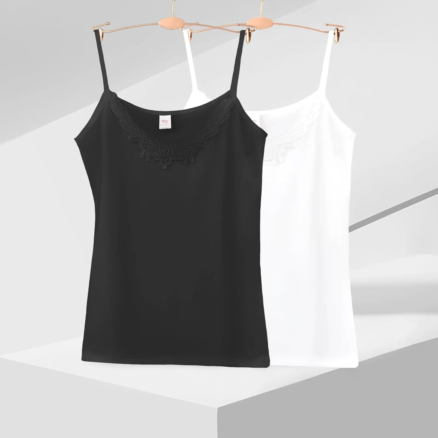 Womens Tank Top Camisoles with Premium Cotton Italian Design - Trimmed with Flower Lace on Neckline
