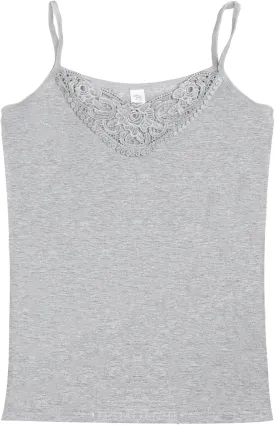 Womens Tank Top Camisoles with Premium Cotton Italian Design - Trimmed with Flower Lace on Neckline