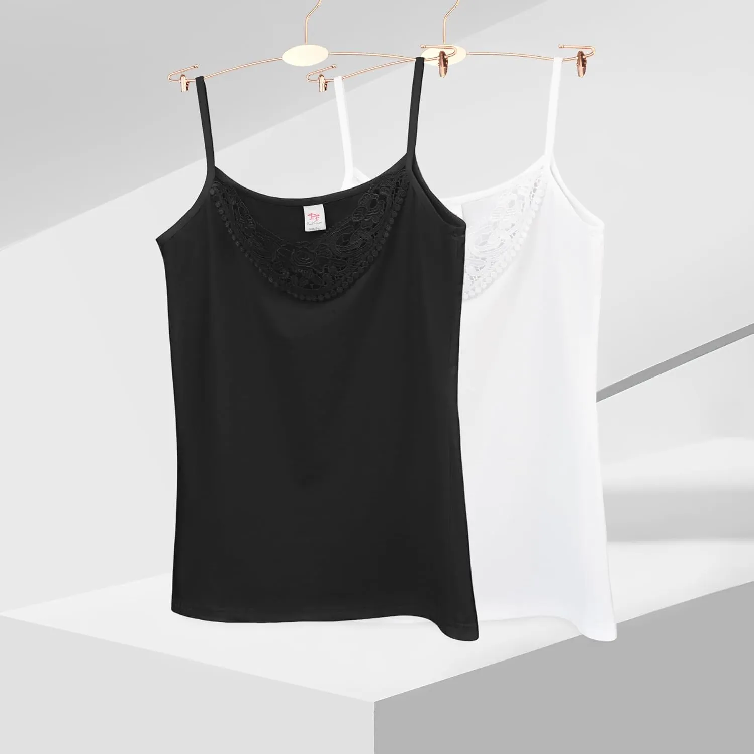 Womens Tank Top Camisoles with Premium Cotton Italian Design - Trimmed with Flower Lace on Neckline