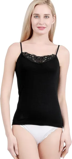 Womens Tank Top Camisoles with Premium Cotton Italian Design - Trimmed with Flower Lace on Neckline