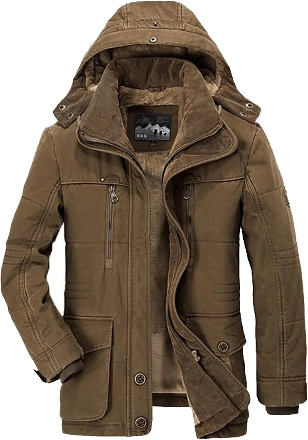 XIAXOGOOL Overcoat For Men,Men's Fleece Hoodie Sherpa Jacket Zipper Warm Fuzzy Windproof Winter Coats Outwear Multi Pockets