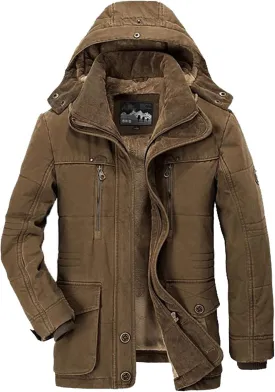 XIAXOGOOL Overcoat For Men,Men's Fleece Hoodie Sherpa Jacket Zipper Warm Fuzzy Windproof Winter Coats Outwear Multi Pockets
